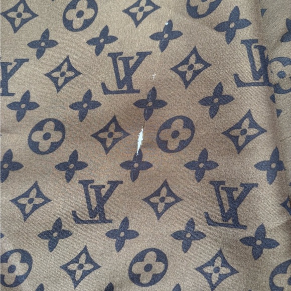 LV Silk Scarf Shawl Monogram Brown Tan Print - Picture 8 of 8
